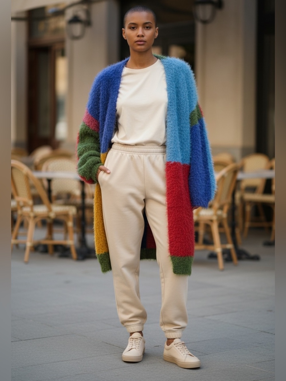 Farm Rio Colorblock Fuzzy Open Front Cardigan Sweater Multi
